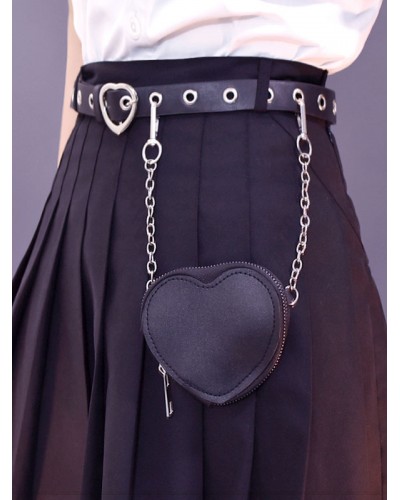 Gothic Lolita Fanny Pack Grommets Metal Details Metallic Sash PU Leather Miscellaneous Black Lolita Bag Accessories Daily Casual