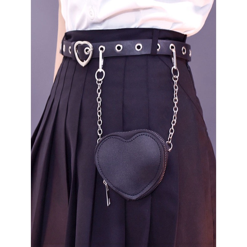 Gothic Lolita Fanny Pack Grommets Metal Details Metallic Sash PU Leather Miscellaneous Black Lolita Bag Accessories Daily Casual