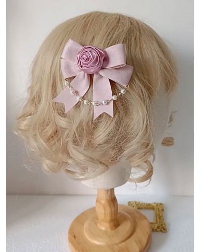 Lolita Accessories Pink Bows Headwear Polyester Miscellaneous Sweet ROCOCO