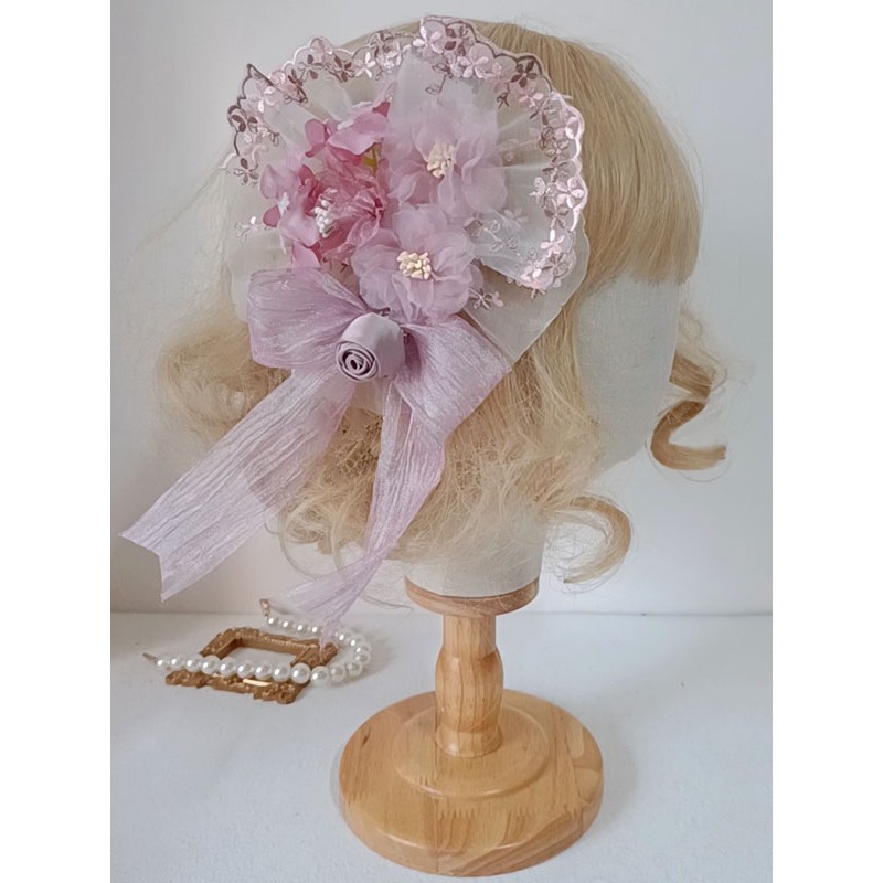 Style Lolita Pink Flowers Bows Polyester Headwear Miscellaneous Accessories Sweet ROCOCO Daily Casual Tea Party