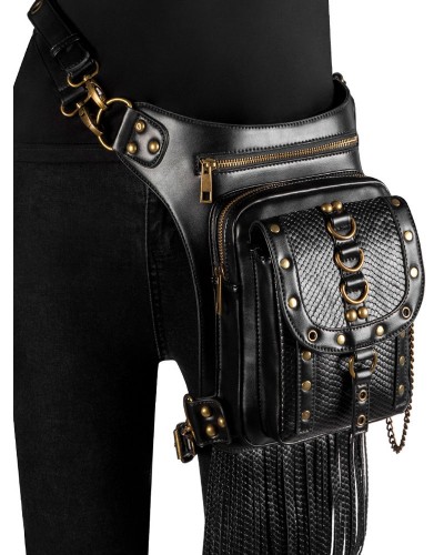 Lolita Bag Black PU Leather Rivets Fringe Cross-body Bag Gothic Lolita Accessories Cross-body Bag Backpack Waist Pack Steampunk Daily Casual