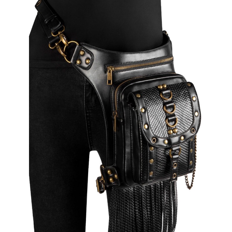 Lolita Bag Black PU Leather Rivets Fringe Cross-body Bag Gothic Lolita Accessories Cross-body Bag Backpack Waist Pack Steampunk Daily Casual