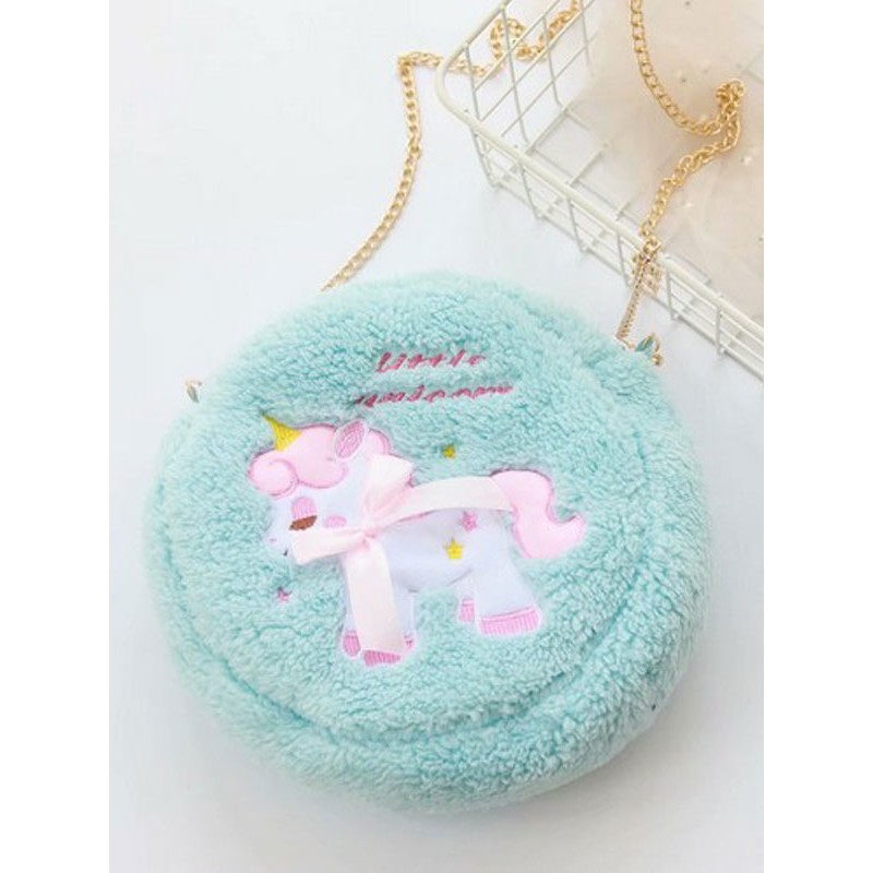 Sweet Lolita Bag Light Sky Blue Long Plush Animal Print Cross Body Bag Lolita Accessories Cross-body Bag