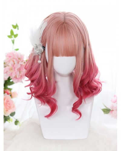 Lolita Wig Medium Heat-resistant Fiber Pink Lolita Accessories Harajuku Fashion Daily Casual Tea Party