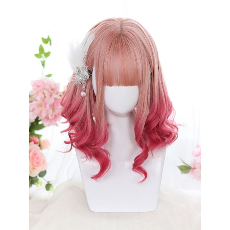 Lolita Wig Medium Heat-resistant Fiber Pink Lolita Accessories Harajuku Fashion Daily Casual Tea Party