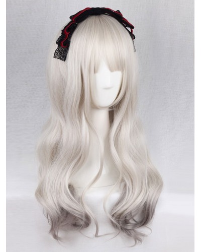 Cute Lolita Wigs Sweet Light Gray Long Curly Synthetic Lolita Hair Wigs With Bangs Lovely