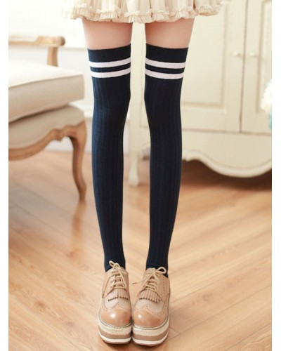 Sweet Lolita Stocking Two Tone Stripe Cotton Knee High Socks