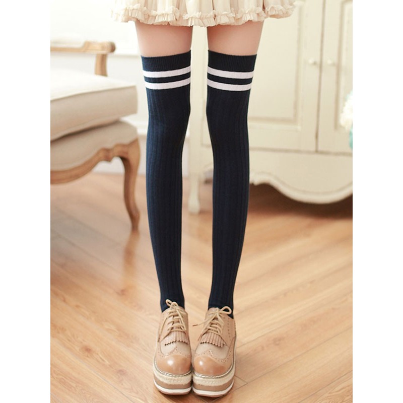 Sweet Lolita Stocking Two Tone Stripe Cotton Knee High Socks