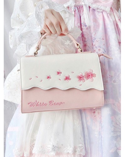 Lolita Bag Pink Polyester Sakura Pattern PU Leather Cross-body Bag Lolita Accessories Cross-body Bag Handbag Sweet Academic Daily Casual Tea Party