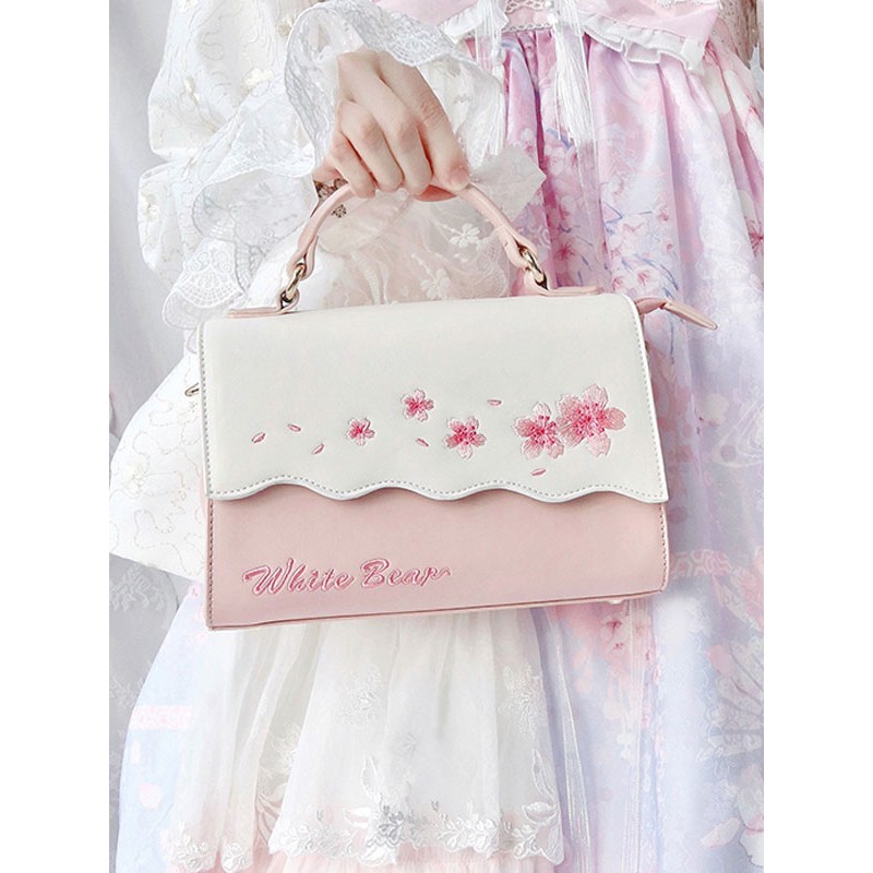 Lolita Bag Pink Polyester Sakura Pattern PU Leather Cross-body Bag Lolita Accessories Cross-body Bag Handbag Sweet Academic Daily Casual Tea Party