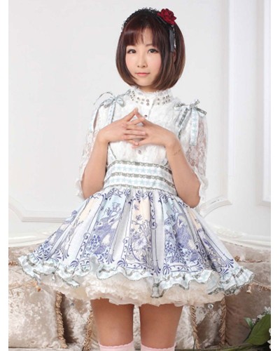 Multicolor Print Hime Polyester Lolita Skirt For Women Sweet Summer Daily Casual