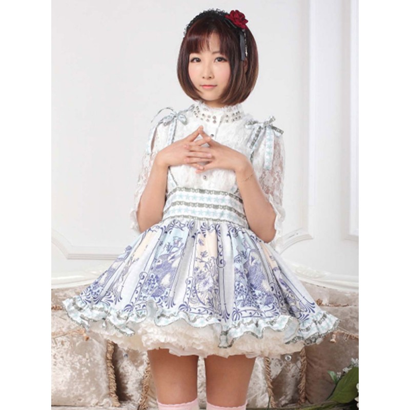 Multicolor Print Hime Polyester Lolita Skirt For Women Sweet Summer Daily Casual