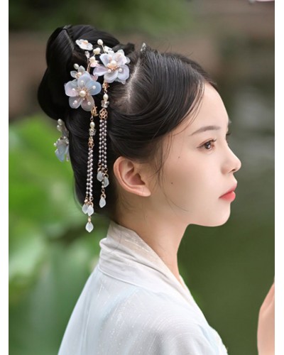 Chinese Style Lolita Accessories Light Sky Blue Pearls Chains Accessory Metal Miscellaneous Chinese Style