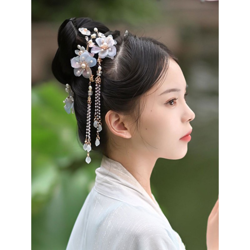 Chinese Style Lolita Accessories Light Sky Blue Pearls Chains Accessory Metal Miscellaneous Chinese Style