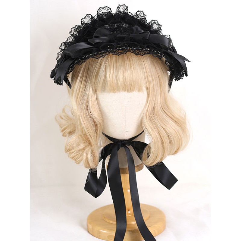 Style Lolita Hat Purple Lace Ruffles Bows Accessory Polyester Lolita Accessories Sweet ROCOCO