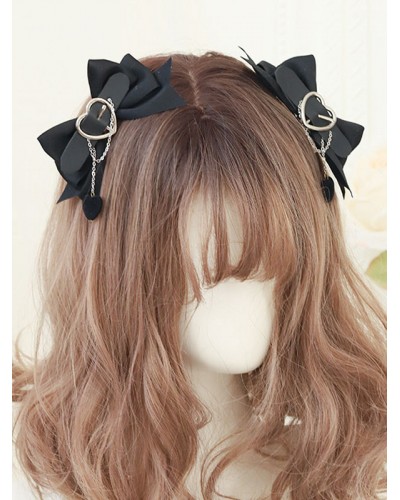 Sweet Lolita Accessories Black Chains Polyester Fiber Headwear Hearts Pattern Miscellaneous Hair Clips Daily Casual