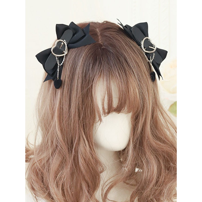 Sweet Lolita Accessories Black Chains Polyester Fiber Headwear Hearts Pattern Miscellaneous Hair Clips Daily Casual