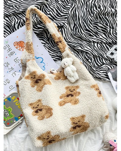 Sweet Lolita Bag White Short Plush Teddy Bear Patter Faux Suede Lolita Accessories Daily Casual