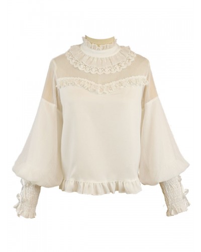 Lolita Ruffles Lace Lolita Top Long Sleeves Blouse Black Lolita Shirt Blouses Sweet Daily Casual