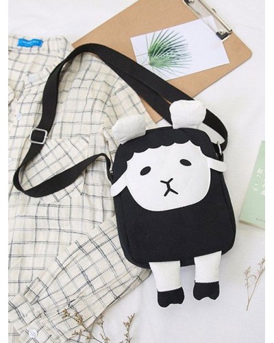 Black Lolita Bag Canvas Sheep Design Color Block Lolita Shoulder Bag Casual Daily Casual