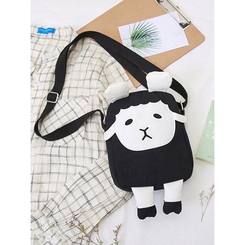 Black Lolita Bag Canvas Sheep Design Color Block Lolita Shoulder Bag Casual Daily Casual