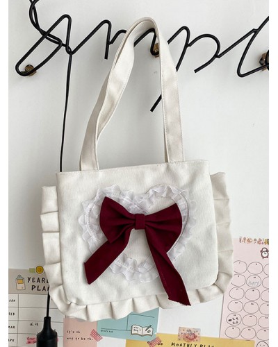 Sweet Lolita Bag White Canvas Polyester Bow Lolita Accessories Lolita Shoulder Bag