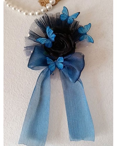 Lolita Blue Flowers Bows Butterfly Polyester Headwear Miscellaneous Accessories Gothic Daily Casual Tea Party