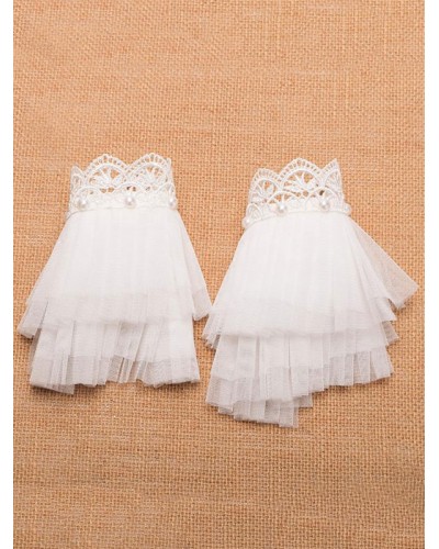 Classic Lolita Cuffs Lace Tulle Ruffles Layered White Lolita Accessories Classic  Traditional Tea Party