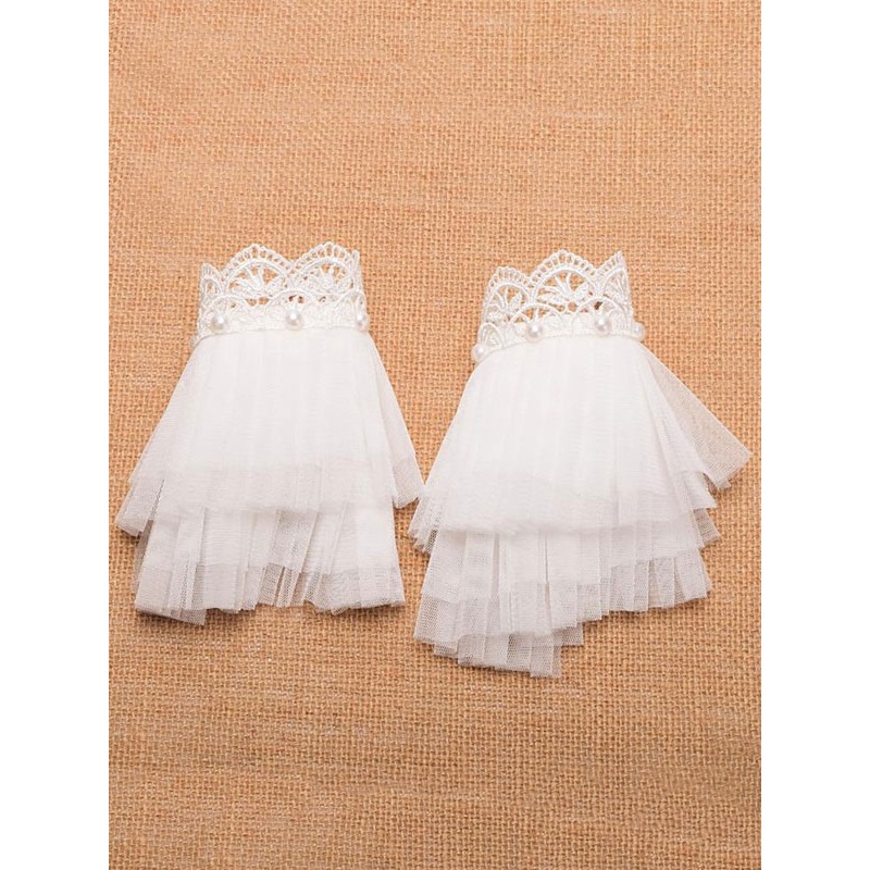 Classic Lolita Cuffs Lace Tulle Ruffles Layered White Lolita Accessories Classic  Traditional Tea Party