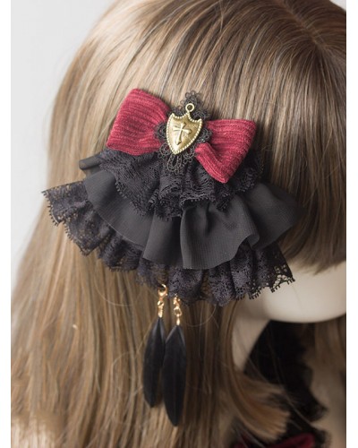 Gothic Lolita Hairpin Lace Ruffle Bow Lolita Hair Accessory