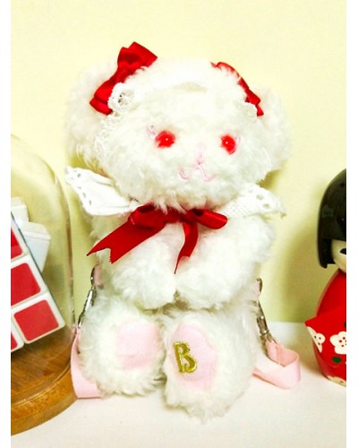 Lolita Backpack Bow Embroidered Bear White Plush Lolita Bag Sweet