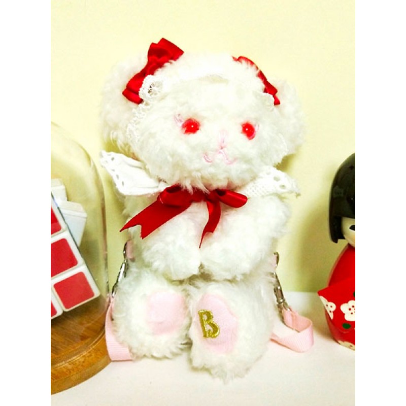 Lolita Backpack Bow Embroidered Bear White Plush Lolita Bag Sweet