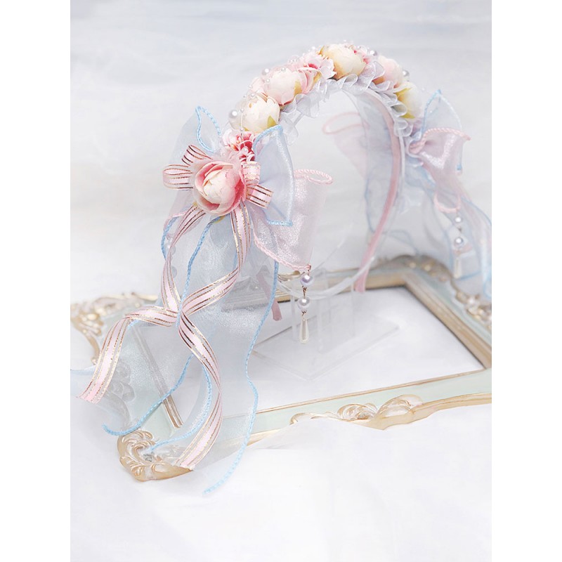 Lolita Wedding Headband KC Flower Ribbons Bows Lolita Hair Accessories