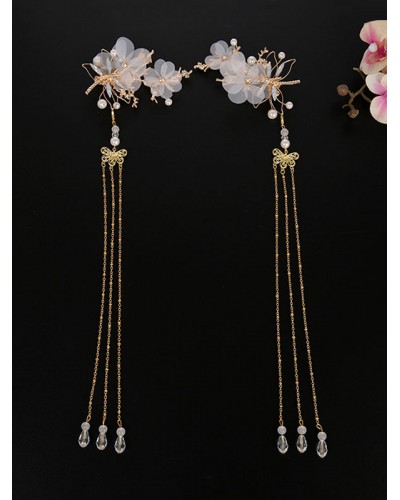 Chinese Style Lolita Headdress Pink Metal Fringe Flowers Sakura Pattern Head Flower Accessory Lolita Hair Accessories