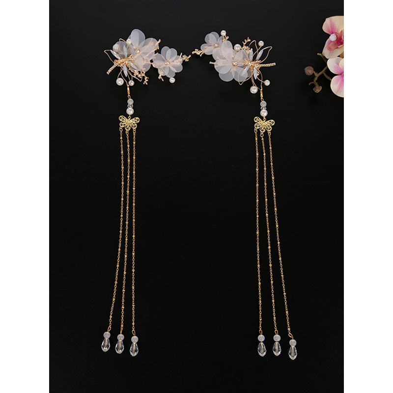 Chinese Style Lolita Headdress Pink Metal Fringe Flowers Sakura Pattern Head Flower Accessory Lolita Hair Accessories