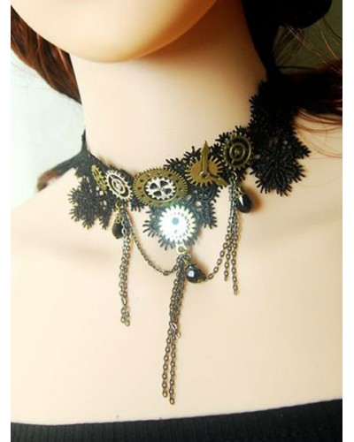 Lolita Choker Lace Metal Details Bronze Lolita Necklace Accessories Steampunk Tea Party