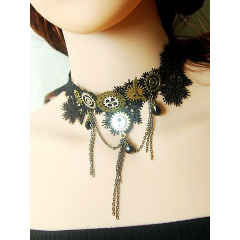 Lolita Choker Lace Metal Details Bronze Lolita Necklace Accessories Steampunk Tea Party