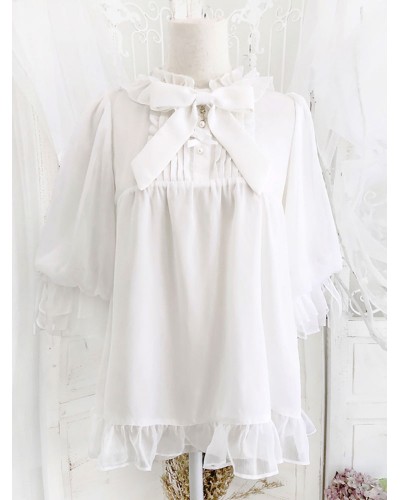 Sweet Lolita Blouses Lolita White Lolita Top Half Sleeves Bows Printed Lolita Shirt Spring Summer Fall