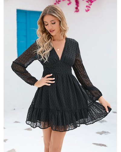 Dress V-Neck Black Short Beach Dress Summer Daily Casual