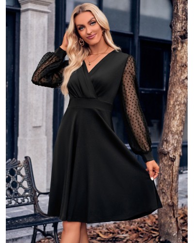 Skater Dresses V-Neck Long Sleeves Casual Midi Flared Dresses Bodycon Street Wear Daily Casual