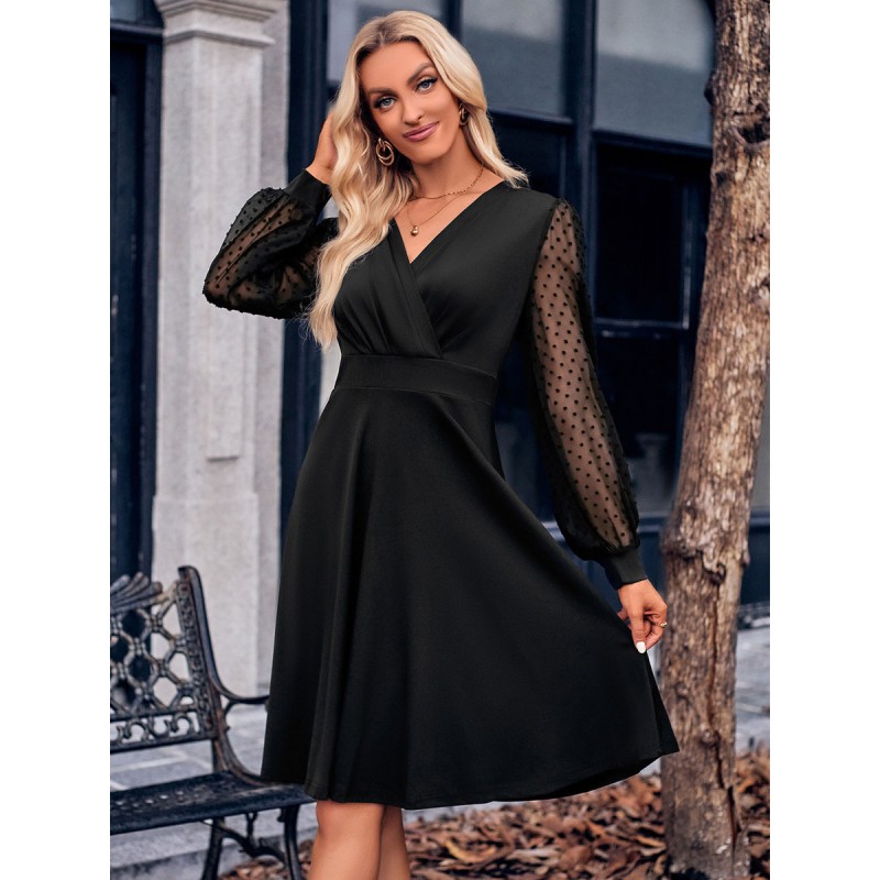 Skater Dresses V-Neck Long Sleeves Casual Midi Flared Dresses Bodycon Street Wear Daily Casual