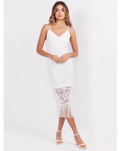 Fringe Lace Dresses Backless Sexy V-Neck Sleeveless Midi Dresses Bodycon Party Dating Resort Wear