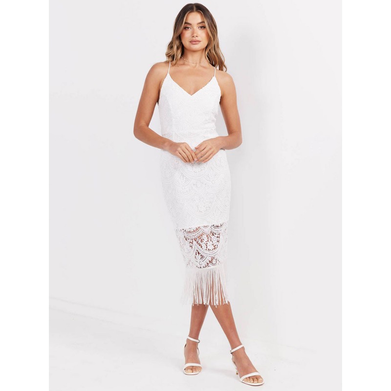 Fringe Lace Dresses Backless Sexy V-Neck Sleeveless Midi Dresses Bodycon Party Dating Resort Wear