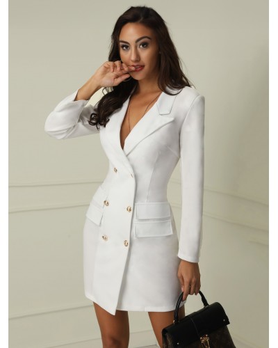 Blazer Wrap Dresses Women Office Double Breasted Long Sleeve Tuxedo Wrap Dresseses Bodycon Blazer Dress Office  Career