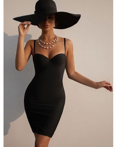 Birthday Women Black Dresses Straps Neck Backless Sleeveless Summer Casual Pencil Dress Bodycon Night Out