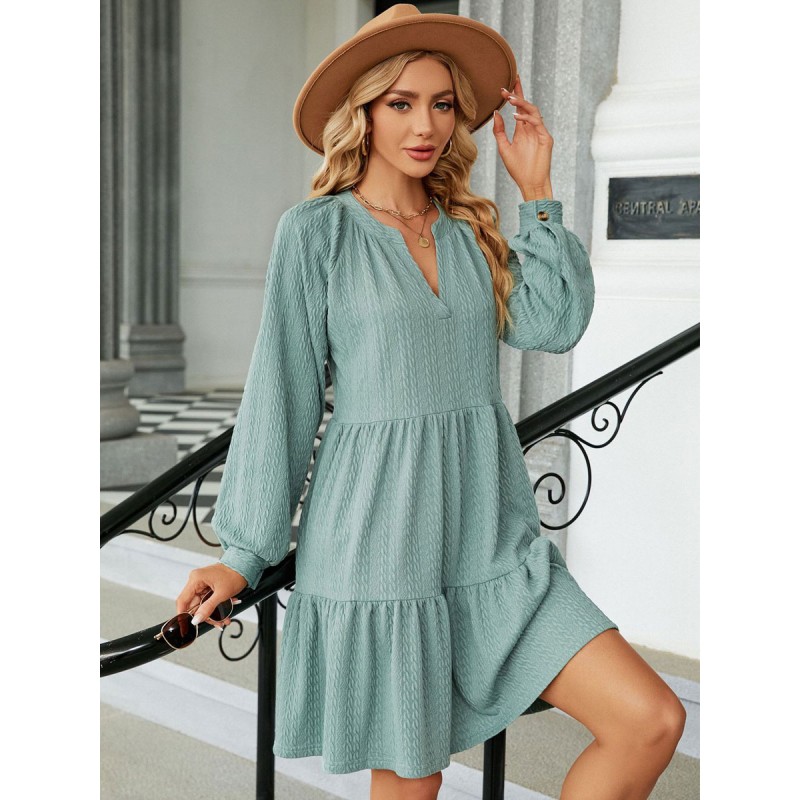 Shift Dresses V-Neck Pleated Dark Green Casual Long Sleeves Mini Dress Bodycon Daily Casual Street Wear Dating