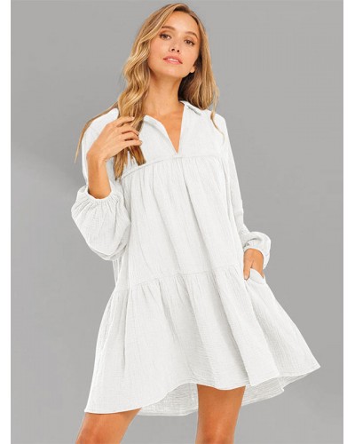 Shift Dresses Turndown Collar Oversized Mini Dress For Women Casual Daily Casual