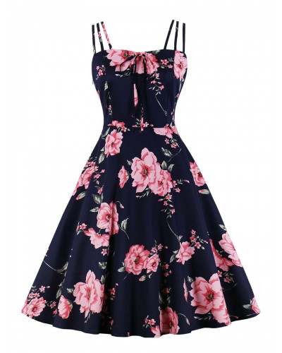 Women Retro Dress 1950s Audrey Hepburn Style Bateau Neck Open Shoulder Sleeveless Floral Swing Dress Bodycon Dating