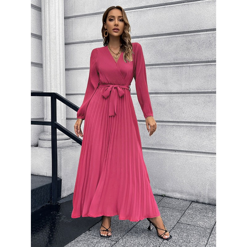 Women Dress V-Neck Long Sleeves Layered Long Dress Maxi Spring Fall