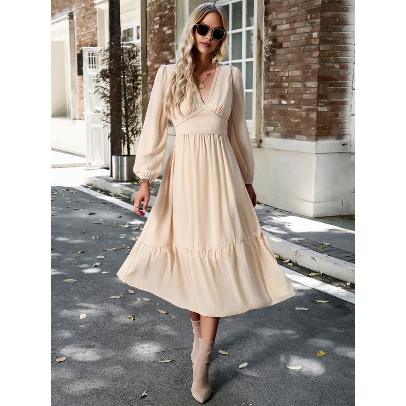 Midi Dress V-Neck Long Sleeves Lace Layered Fall Spring Dress Bodycon Daily Casual Dating